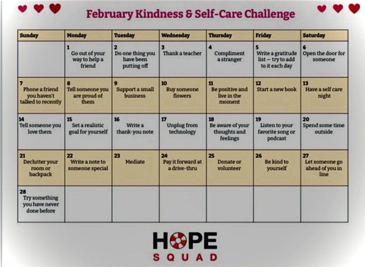 MiddletownMidd1's tweet photo. Hey Middies, we should try to participate in this for the rest of the month! If you can’t do certain days, you can always try something from days 1-8 that we missed :) I’m going to make one for March next. If anyone has suggestions lmk! Hope everyone had a great snow day❄️ https://t.co/FUA6vL4lvR