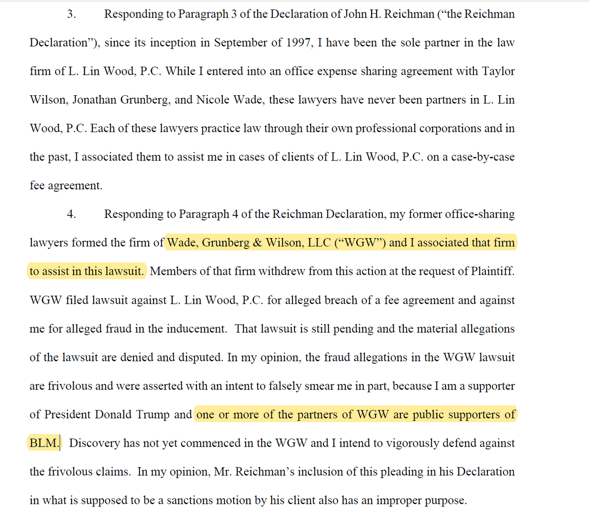 Paragraph 4 strikes me as potentially problematic, given the signature block in the linked filing from earlier in this case - Wilson isn't identifying himself as being with a separate firm, and has an email address associated with Lin's firm, not his own.  https://www.courtlistener.com/recap/gov.uscourts.nyed.422819/gov.uscourts.nyed.422819.25.0_1.pdf