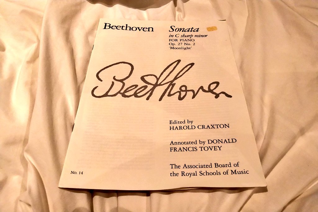 I really love classical music Took piano lessons from 1989 to 1995 but I hated exams so I stopped examsGot this copy of the "Moonlight Sonata" - my favourite one - in London a while ago2021 - maybe I should get serious about taking piano lessons again  #SelfCare