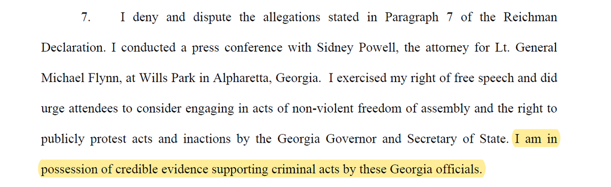 I don't think saying that you have credible evidence supporting criminal acts by Georgia officials is the best strategy either.Very not the best strategy.