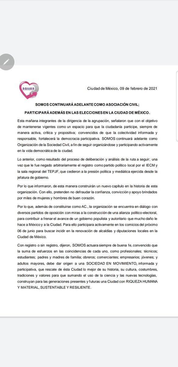 orgSOMOSmx's tweet image. #SOMOS continuará adelante como Asociación Civil; Participará además en las elecciones en la Ciudad de México.

#SOMOSCDMX
#SociedadenMovimiento