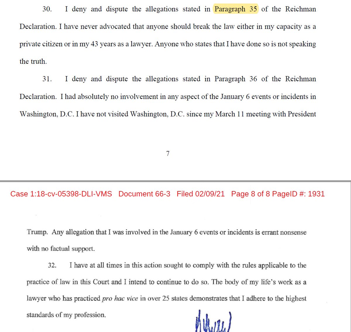 And - just when I thought I was done, I looked at ¶ 35 of the Reichman Declaration. It appears that the transcript of the Jan 11th conference is an exhibit.Guess what I'm downloading right now.