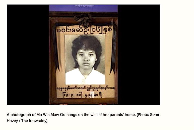 2. September 19, 1988 Win Maw Oo bled to death, one of many female students & other women who were killed by Burma military suppressing 1988 uprising, suffocated, shot, drowned (Red Bridge Incident.)  https://apnews.com/article/dfc91ecc9cdd4da3a6889b4a5de35aab