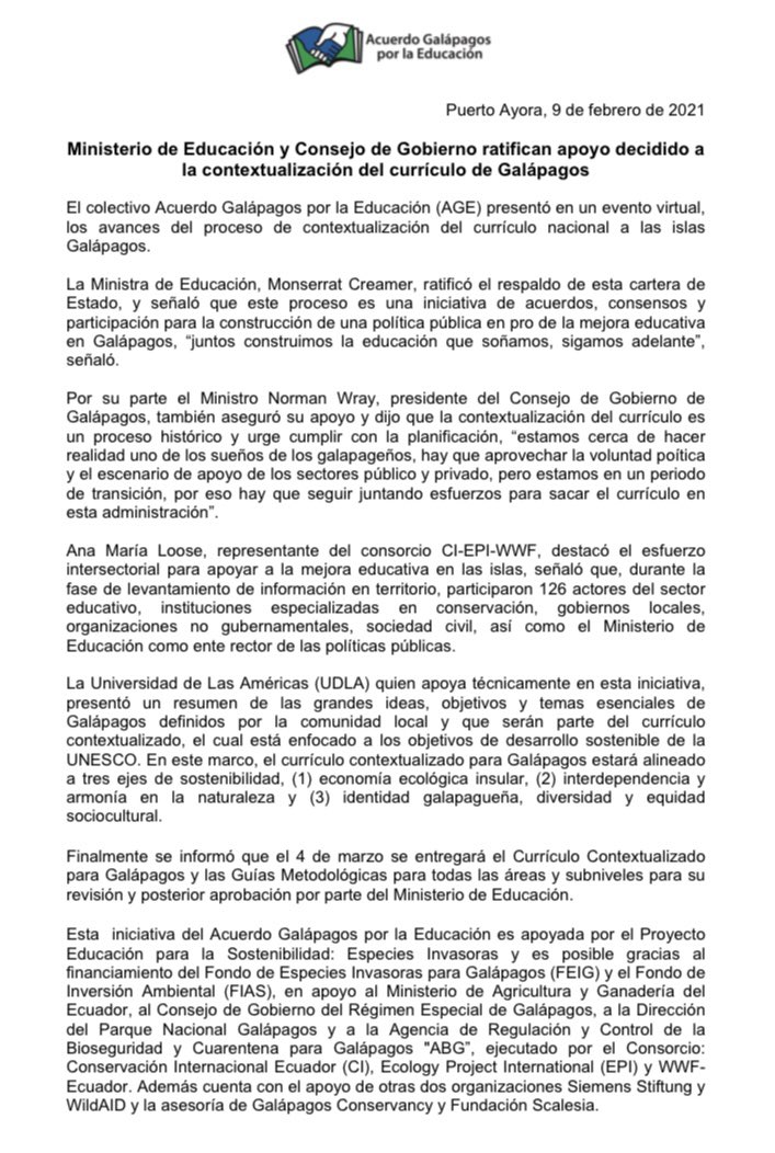 Compartimos boletín informativo sobre los avances del proyecto de contextualización del #CurrículoEducativoGalápagos.