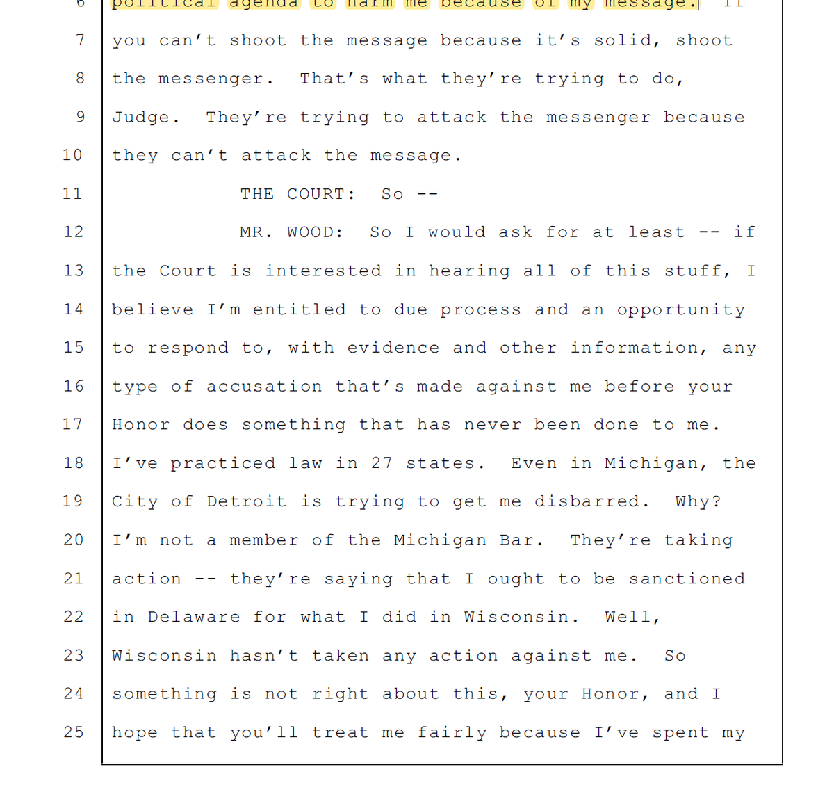 And cutting off the judge's attempt to cut off your deranged rant so you can continue to rant is also not a great choice. At all.