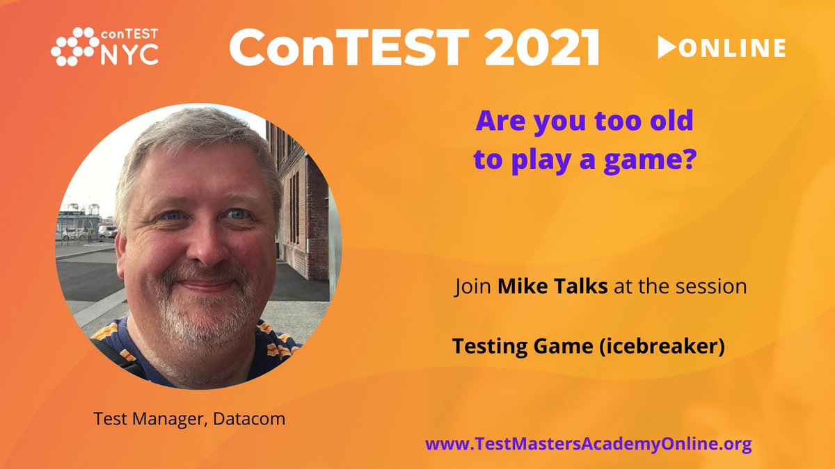 TestMastersAcad's tweet photo. Are you too old to play a game?
Join @TestSheepNZ, Test Manager at Datacom #contestnyc session
"Testing Game (icebreaker)"
#softwaretesting #conference #testing #testinggames
Register: https://t.co/4AkPZY48OY https://t.co/yTesU4ZyWi