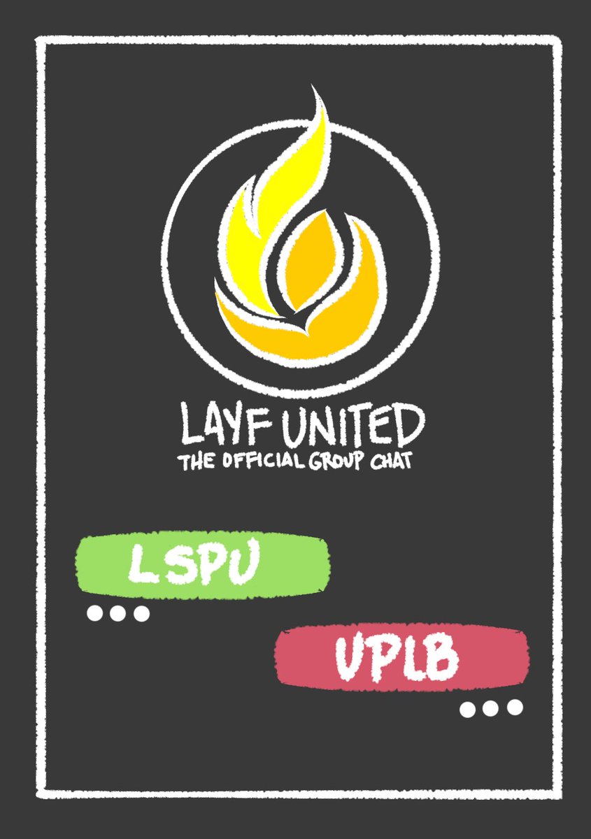 layflosbanos's tweet photo. Grace and Peace, LAYFers!

We have recently created a group chat for LAYF, encompassing the LAYFers of Laguna State Polytechnic University (LSPU) and University of the Philippines Los Baños (UPLB).

(1/3) https://t.co/znTwf5Qz2O