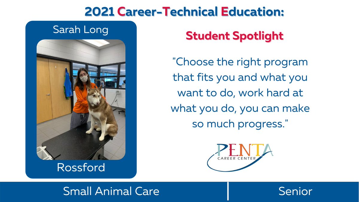 pentacareerctr's tweet photo. We’re excited to continue sharing Student Spotlights, where you'll hear directly from them and how their choice for a CTE education has set them up for success!

⭐️ Sarah Long
⭐️ Hannah Betz
⭐️ Brice Small
⭐️ Isabella Eye

#WeArePentaCTE #PentaPride #PerfectEffort @ryan_rlee https://t.co/IMVq6ss43T