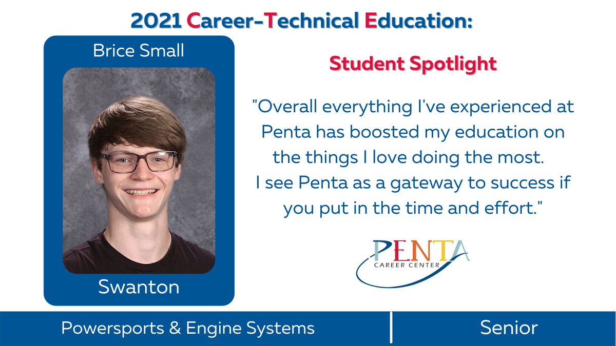 pentacareerctr's tweet photo. We’re excited to continue sharing Student Spotlights, where you'll hear directly from them and how their choice for a CTE education has set them up for success!

⭐️ Sarah Long
⭐️ Hannah Betz
⭐️ Brice Small
⭐️ Isabella Eye

#WeArePentaCTE #PentaPride #PerfectEffort @ryan_rlee https://t.co/IMVq6ss43T