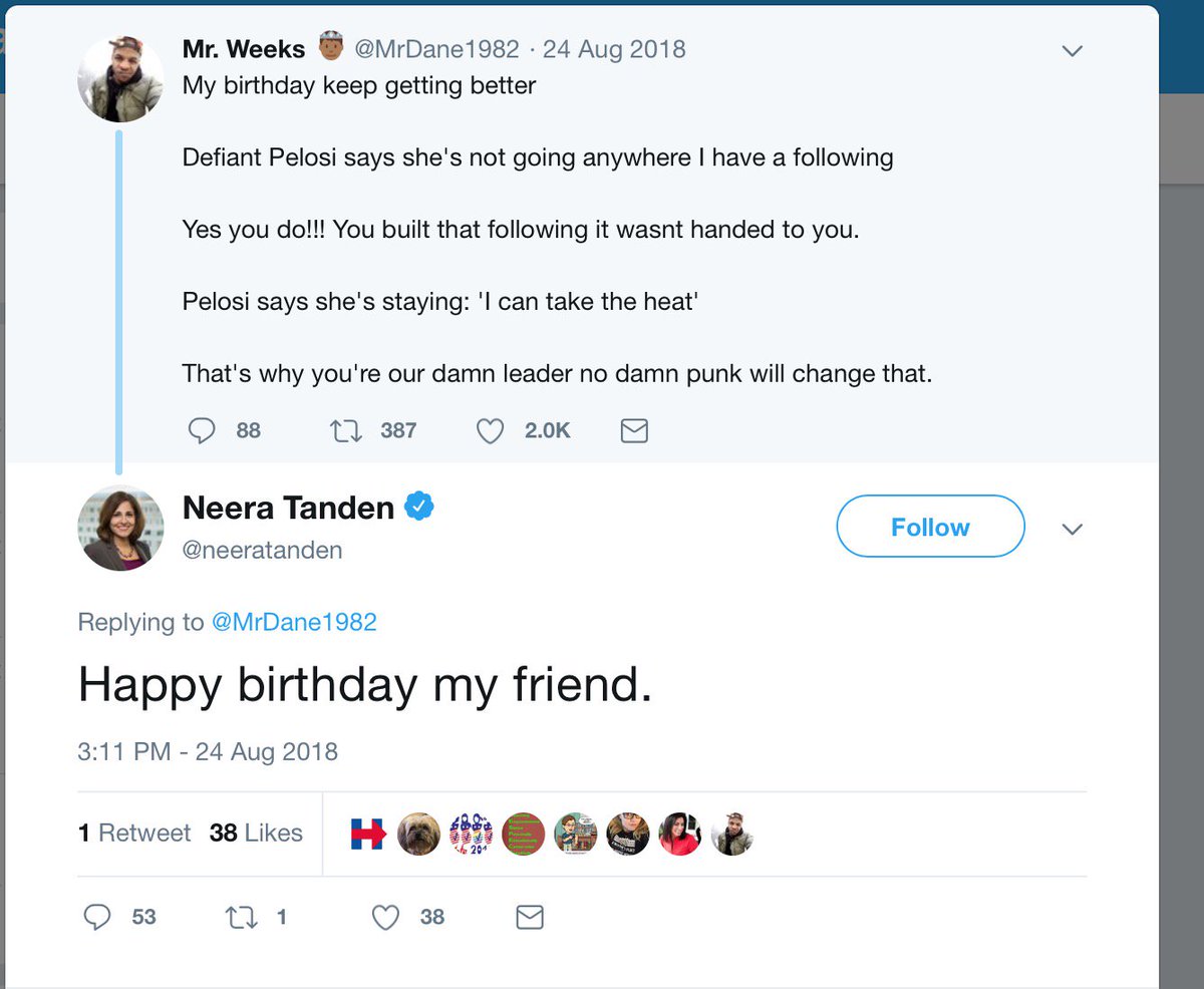 Neera is also friends with Mr. Weeks, to whom she tweeted "happy birthday, friend." He likes to call Sanders a "fake fucking Jew" He also had his photo taken w/ Hillary Clinton who wrote him a personal letter thanking him for his online support bc she hates online toxicity.