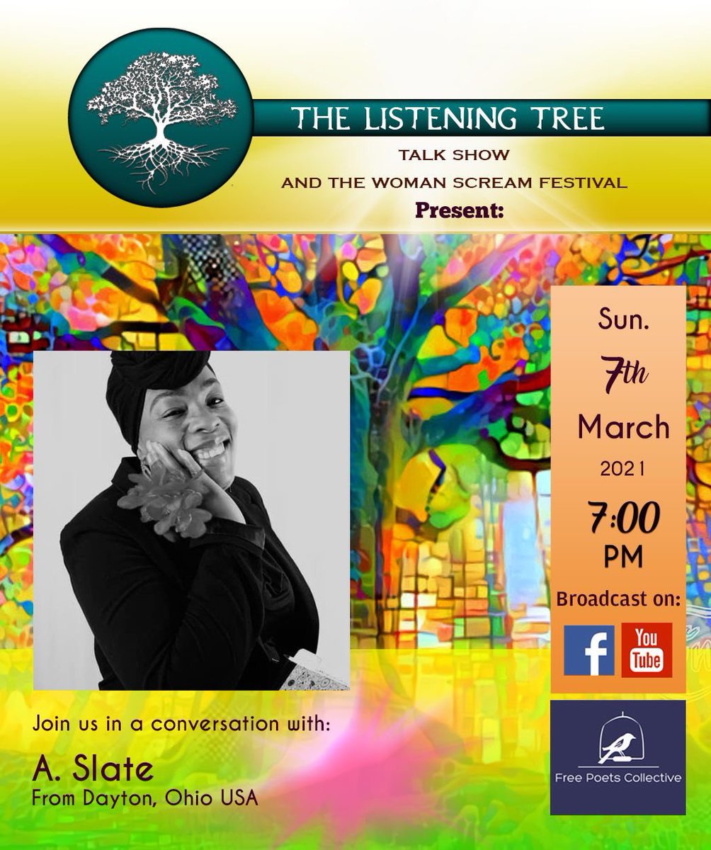 listeningtreeCT's tweet photo. @ASlate_Poet on @listeningtreeCT featured #womanscream2021 #wearewarriors March 7th, 7pm. Spread the word! 
#womanscream #womenpoeta #womenartists https://t.co/H39LSXXnGE