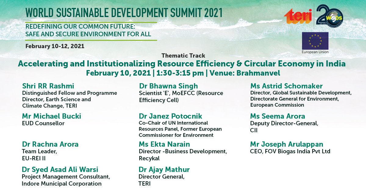 EU-REI Phase-II will be launched at the thematic track on 'Accelerating and Institutionalizing Resource Efficiency &amp; Circular Economy in India' on 10th February at the WSDS from 1.30–3:15pm. To join the session, register here:  lnkd.in/ejsGXaK