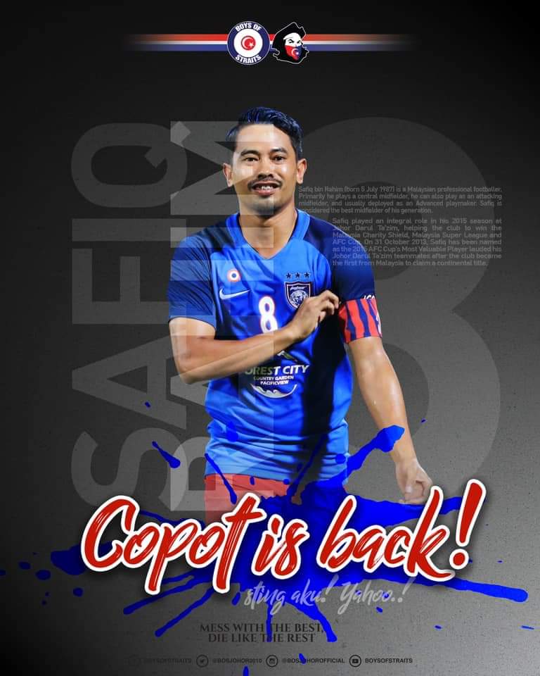 BosJohor2010's tweet photo. Welcome back our legend!!
8 for mission 8!!!
Jangan tak jadi pot!!!!!
Safiq Rahim di ACL!!!!!

@OfficialJohor

#jdt
#kekalkerek 
#BOSFAMILIA https://t.co/nm0r5Sy6jJ