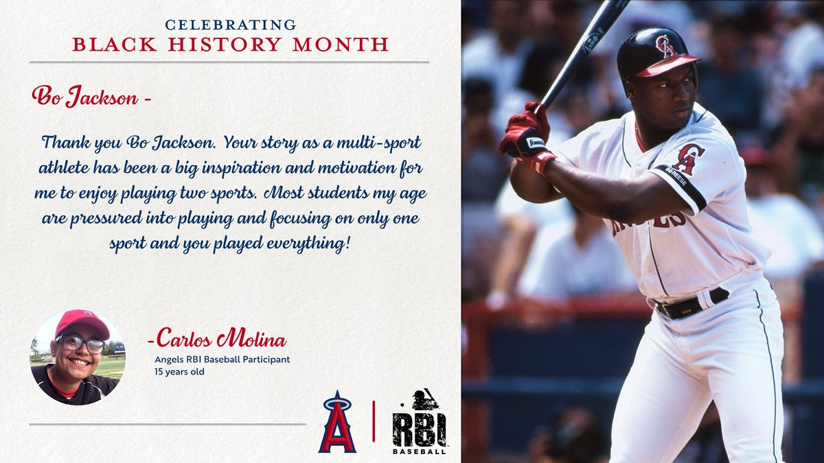 Bo knows history! We continue our celebration of Black History Month with this letter from <a href="/AngelsRBI/">Angels RBI League</a> baseball participant, Carlos, to his multi-sport idol and former <a href="/Angels/">Los Angeles Angels</a> outfielder, <a href="/BoJackson/">Bo Jackson</a>. #BlackHistoryMonth