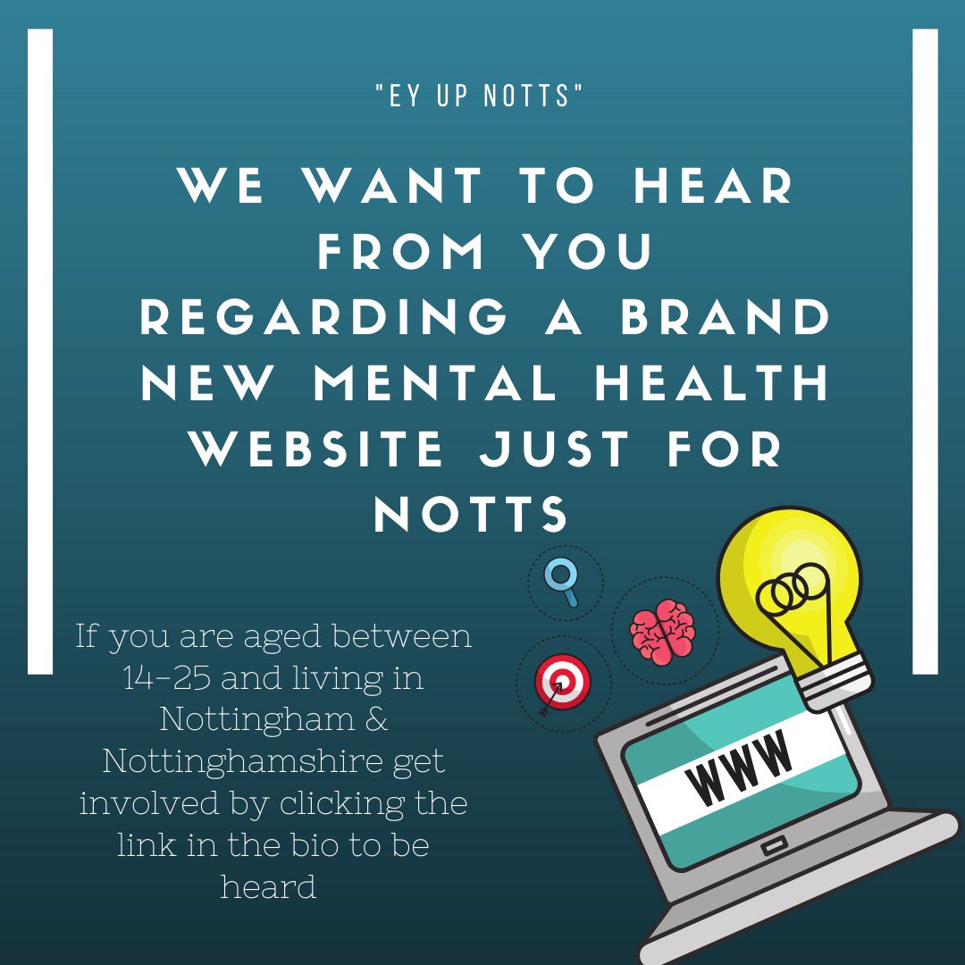 MH:2K NOTTS (@mhnotts) on Twitter photo Just 6 days left for you to be heard for a brand new MH website just for Nottingham & Nottinghamshire. If you are aged 14-25. To have your say click the link in our pinned tweet <a href="/CamhsNotts/">CAMHSNotts</a> @NHSNottsCCG <a href="/base51/">Base51</a> @BassetlawCCG <a href="/NottsCC/">Nottinghamshire County Council</a> Just 6 days left for you to be heard for a brand new MH website just for Nottingham & Nottinghamshire. If you are aged 14-25. To have your say click the link in our pinned tweet <a href="/CamhsNotts/">CAMHSNotts</a> @NHSNottsCCG <a href="/base51/">Base51</a> @BassetlawCCG <a href="/NottsCC/">Nottinghamshire County Council</a>