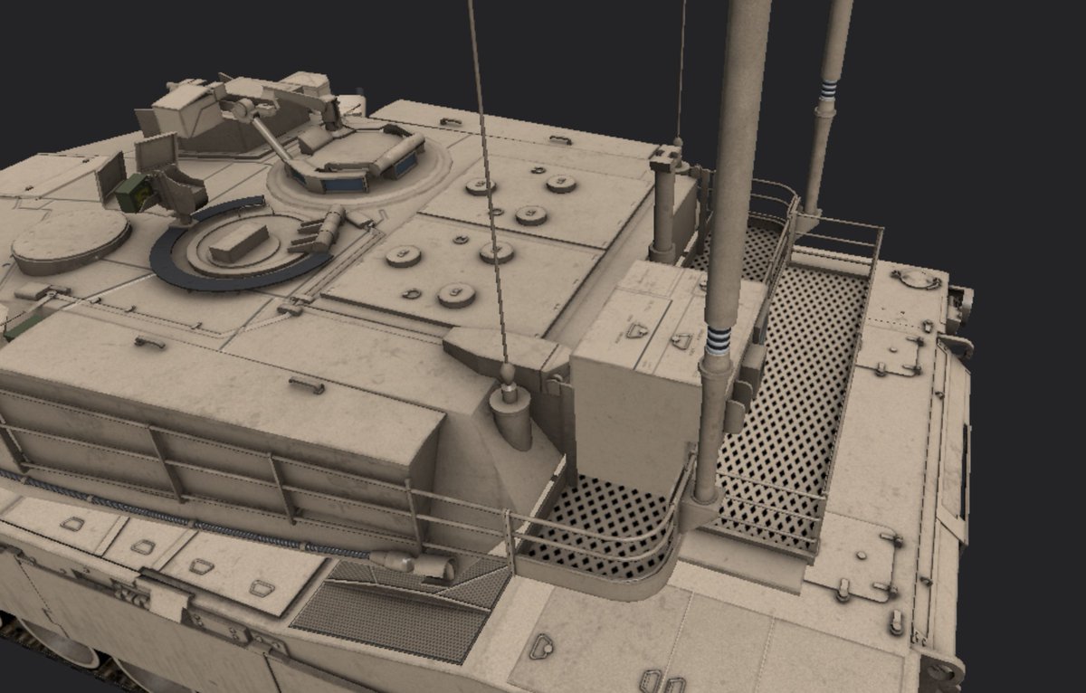 AlwarrenSidh's tweet photo. After quite a bit of a break, I went back to texturing the new @Arma3CUP version of the M1 Abrams for @Arma3official . Pardon the extra smoke launchers on the turret, this is in Substance Painter. #Arma3 #Arma3CUP https://t.co/9BOBYHXh9S