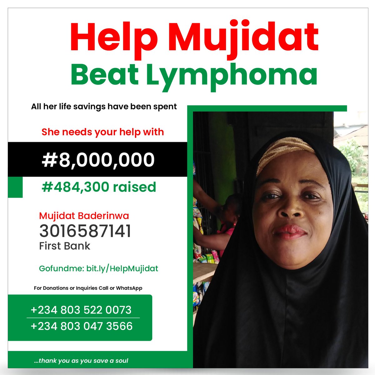 Wonderful people did this in just 24 hours.

I am positive my mother won't die because of you all.

Save her with just your RT 🙏🏿. 

#iamandiwill

#HelpMujidat