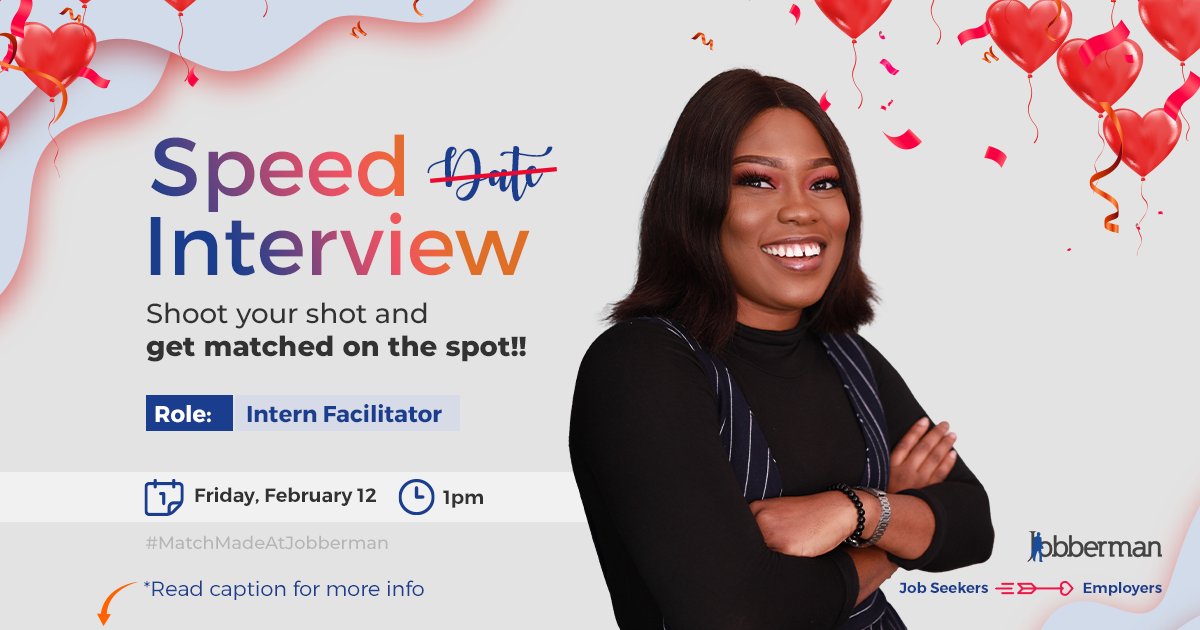 Jobbermandotcom's tweet image. Save the date!
We are the eligible employer, looking to be matched with the perfect job seeker 🤝
Are you the ONE? Come and impress us this Friday at our debut edition of Speed Interview.
Connect LIVE via instagram.com/jobbermanniger…
Get ready to be #MatchmadeatJobberman 💙
RT