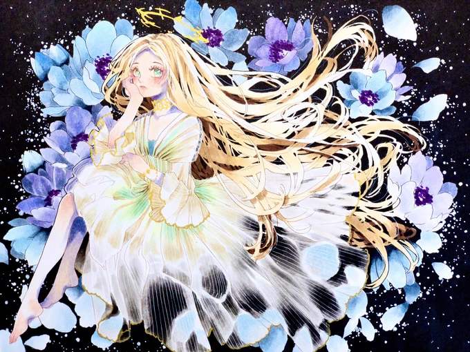 完成?アネモネと女神様✨٩( 'ω' )و
今回はコピックとOhuhuアルコールマーカーを一緒に使ってます
#女の子のイラストだけで興味を持ってくれる方へ届け 
#私の絵柄が性癖に刺さる人に届いて欲しい  #アナログイラスト 