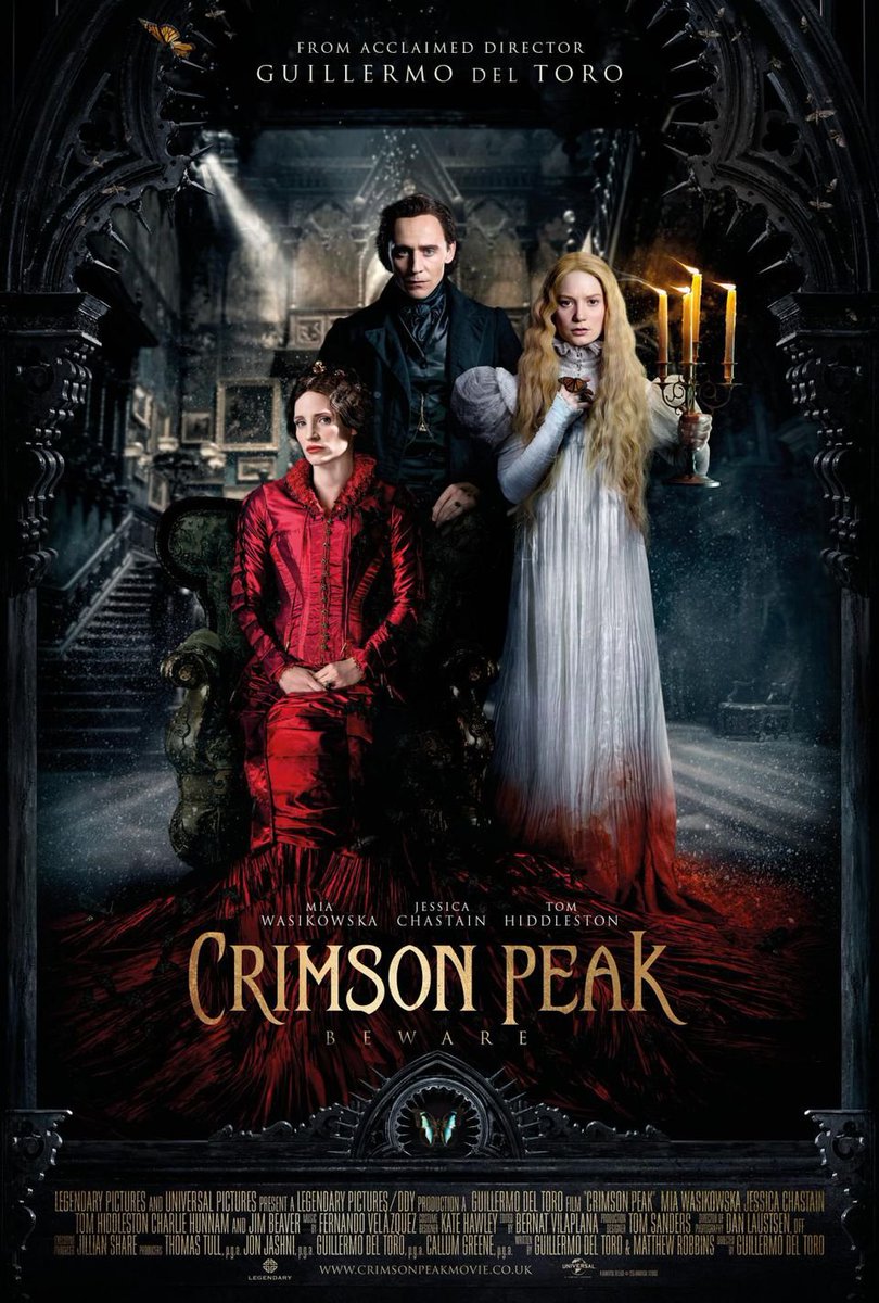 41. CRIMSON PEAK (2015)A true gothic romance, this film is absolutely beautiful. A tale of love, sadness, murder, and ghosts, set in an old English manor. It's the kind of film Vincent Price would have loved to be in.  #Horror365