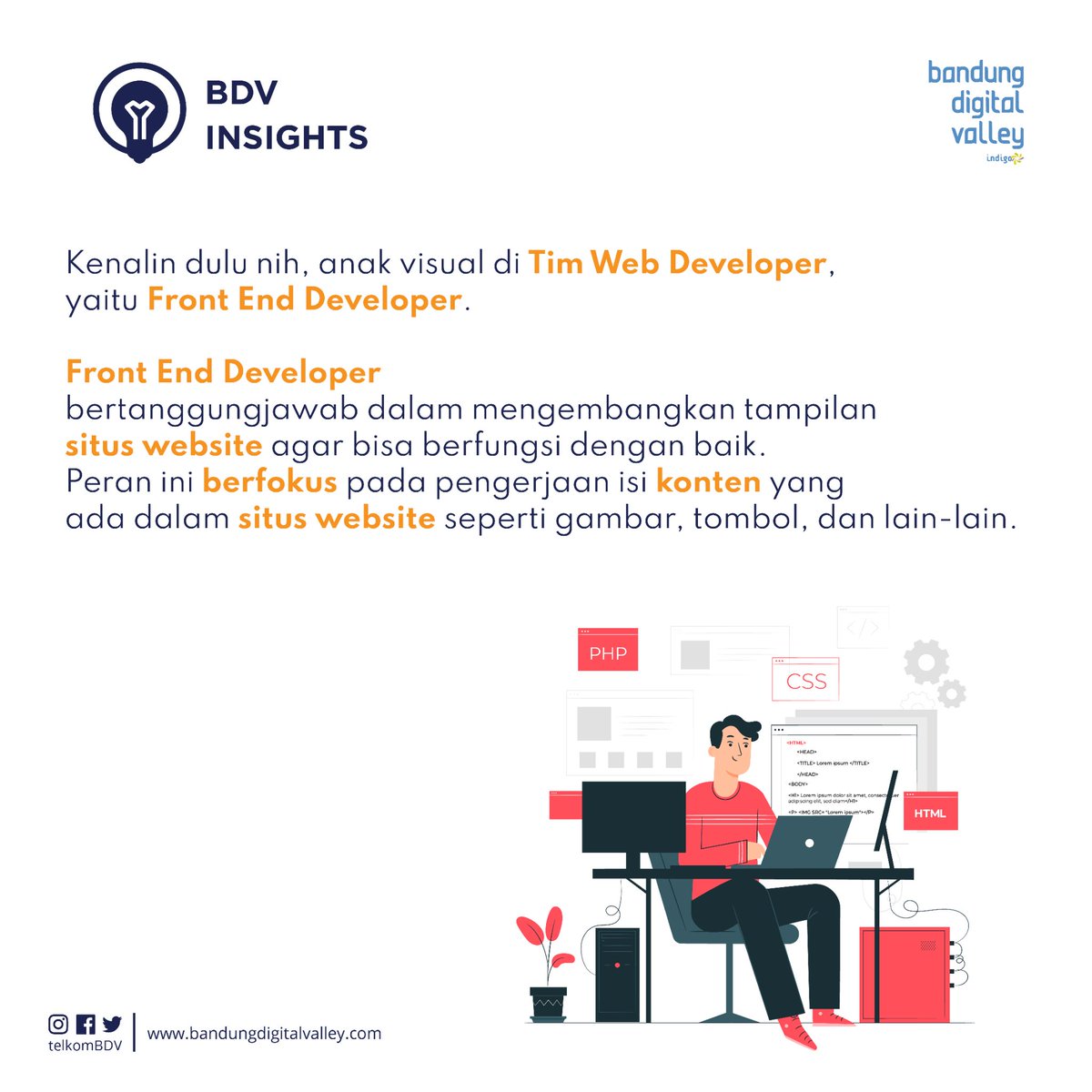 IndigoHubBdg's tweet image. Kali ini MinDi ajak BDVers kenalan sama Tim Web Developer! BDVers mau kenalan sama peran yg mana nih? Comment di bawah yaa 😆✨
#webdeveloper #webdeveloperteam #frontenddeveloper #backenddeveloper #fullstackdeveloper