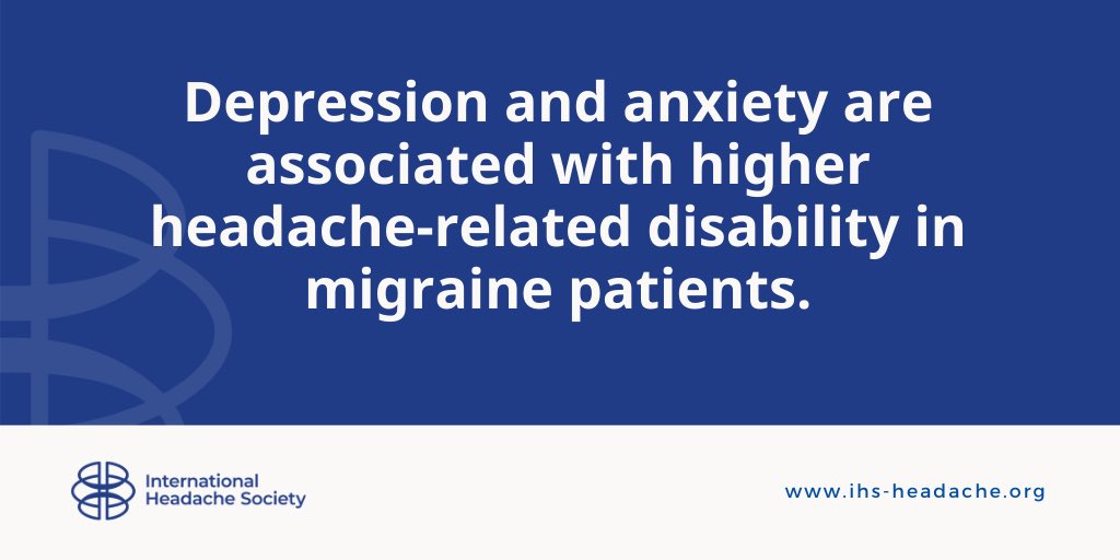 Management of depression and anxiety in migraine patients may improve headache-related disability.
Read the following paper for more information.
pubmed.ncbi.nlm.nih.gov/33448374/

#education #migraine #headache #depression #anxiety #IHS #disability