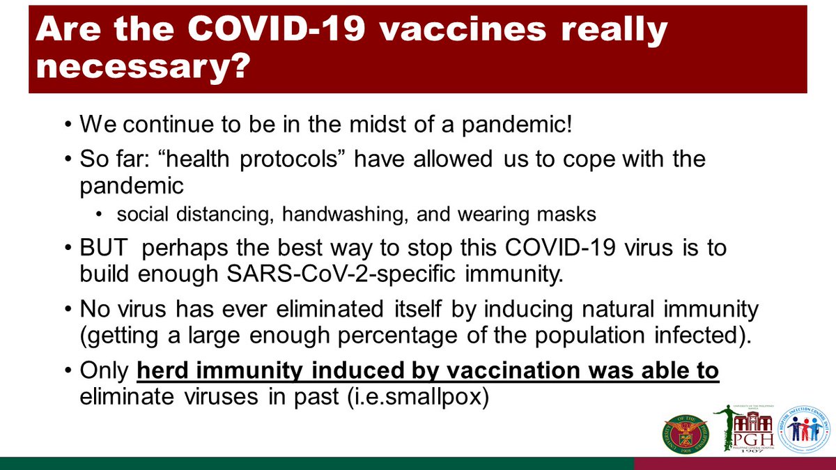 UPManilaOnline's tweet photo. "COVID-19: Who should not get vaccinated?"   
by Dr. Regina P. Berba
Chair, Hospital Infection Control Unit (HICU)

These are just teaser slides. To view all 60 slides: https://t.co/dvxyT2VDsa https://t.co/5kVyXb6Rc4