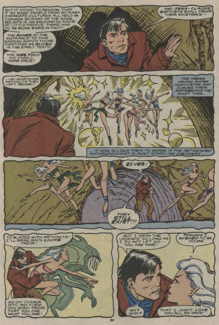In an effort to heal the twins, mentally and physically, Alpha Flight brought them to the Fire Fountain, a mystic place in remote Canada with healing quality. It is at Fire Fountain that Loki tricks the twins into thinking they are half elves.... just.... *sigh*