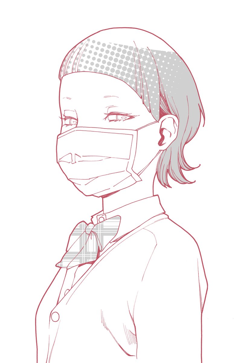 1girl solo mouth mask mask monochrome bow surgical mask  illustration images