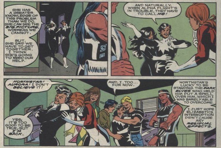Northstar rejoins Alpha Flight after his eventual rescue, where he continues to do what he does best: be a cocky thorn in the side of the Canadian government.