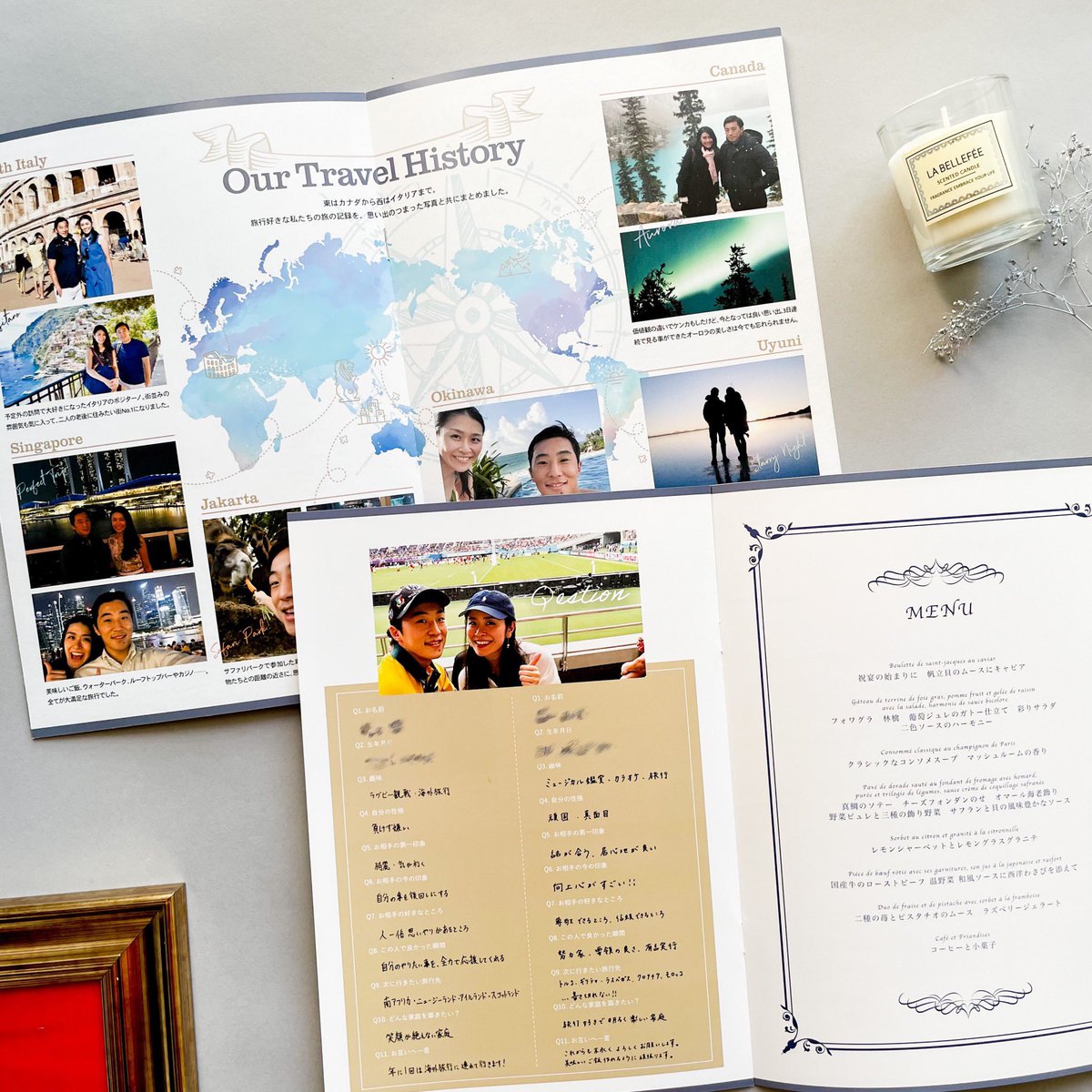 Hoshino_Rina_'s tweet image. 旅行好きカップルのプロフィールブックを製作しました。挙式だけではなかなか使いきれない前撮り写真を活かせるのもプロフィールブックの良さですね☺️☺️
#profilebook #wedding #Aimerdesign