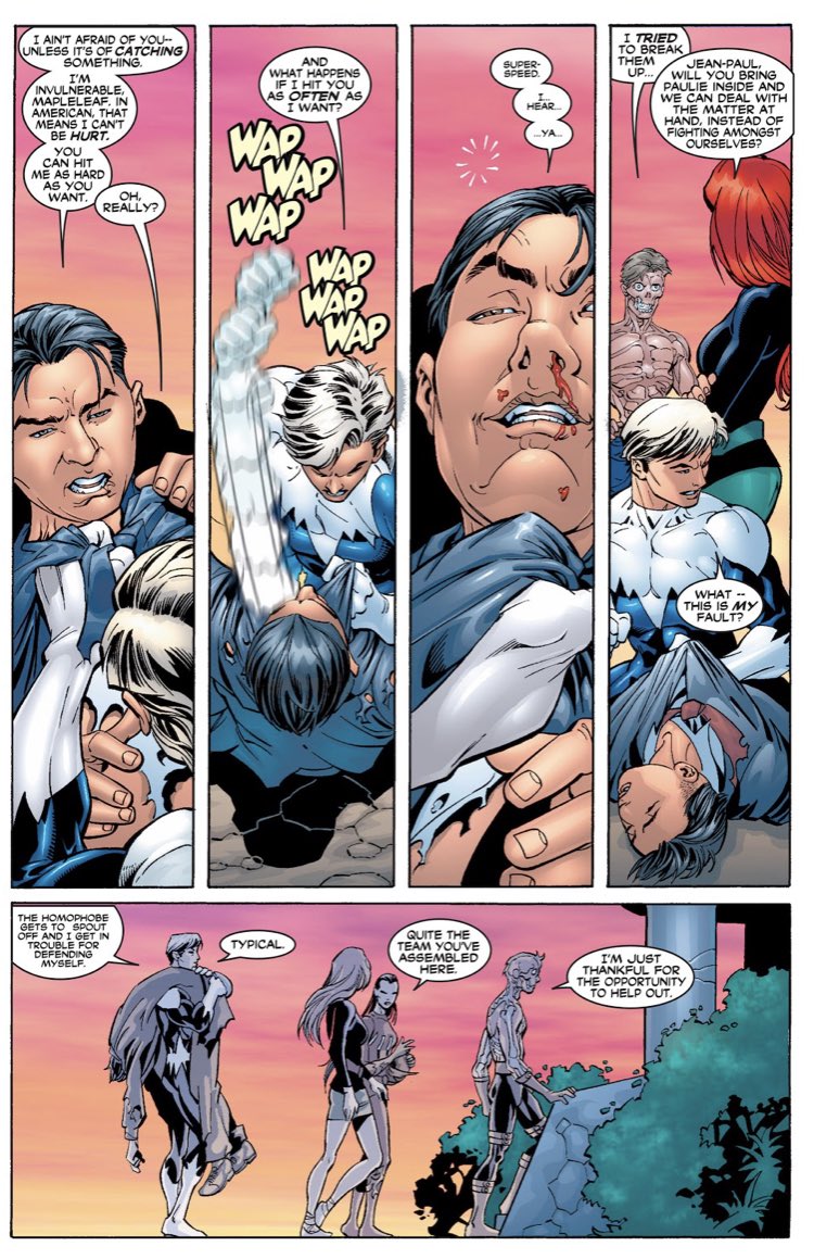 Northstar returns sometime later a published author, he briefly joins the X-Men after being recruited by Jean Grey, helping to take down Magneto all the while having to deal with an extremely homophobic teammate.
