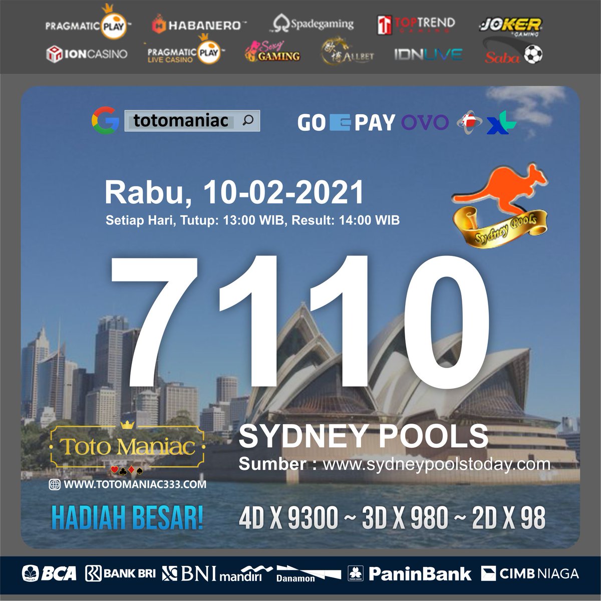 totomaniac303's tweet photo. 7110 Sah Sydney pools hari ini rabu, 10 februari 2021
#totomaniac #datasyd #datatogel #keluarantogel #datasydney #togelsydney https://t.co/EkcLJrQDWm