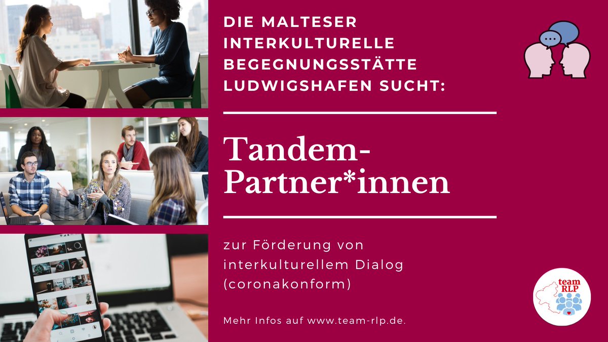 teamrlp2020's tweet photo. Ziel der interkulturellen #Begegnungsstätte der #Malteser in #Ludwigshafen ist es, Menschen mit und ohne Migrationshintergrund einander näher zu bringen und interkulturellen Dialog zu fördern. Hast Du Lust Tandem-Partner*in zu werden? Dann bewirb Dich auf https://t.co/WjWmkPqLYv https://t.co/JcqlZjpKz8