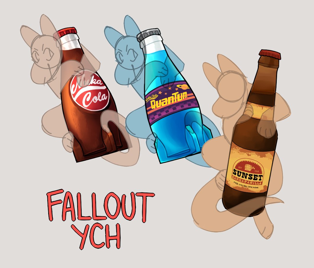 cowboyology's tweet photo. Opening up for some YCH! Just Fallout drinks and foods this time!

$25 USD per YCH, 4 slots available -- comment or DM to claim! https://t.co/xxQusARenH