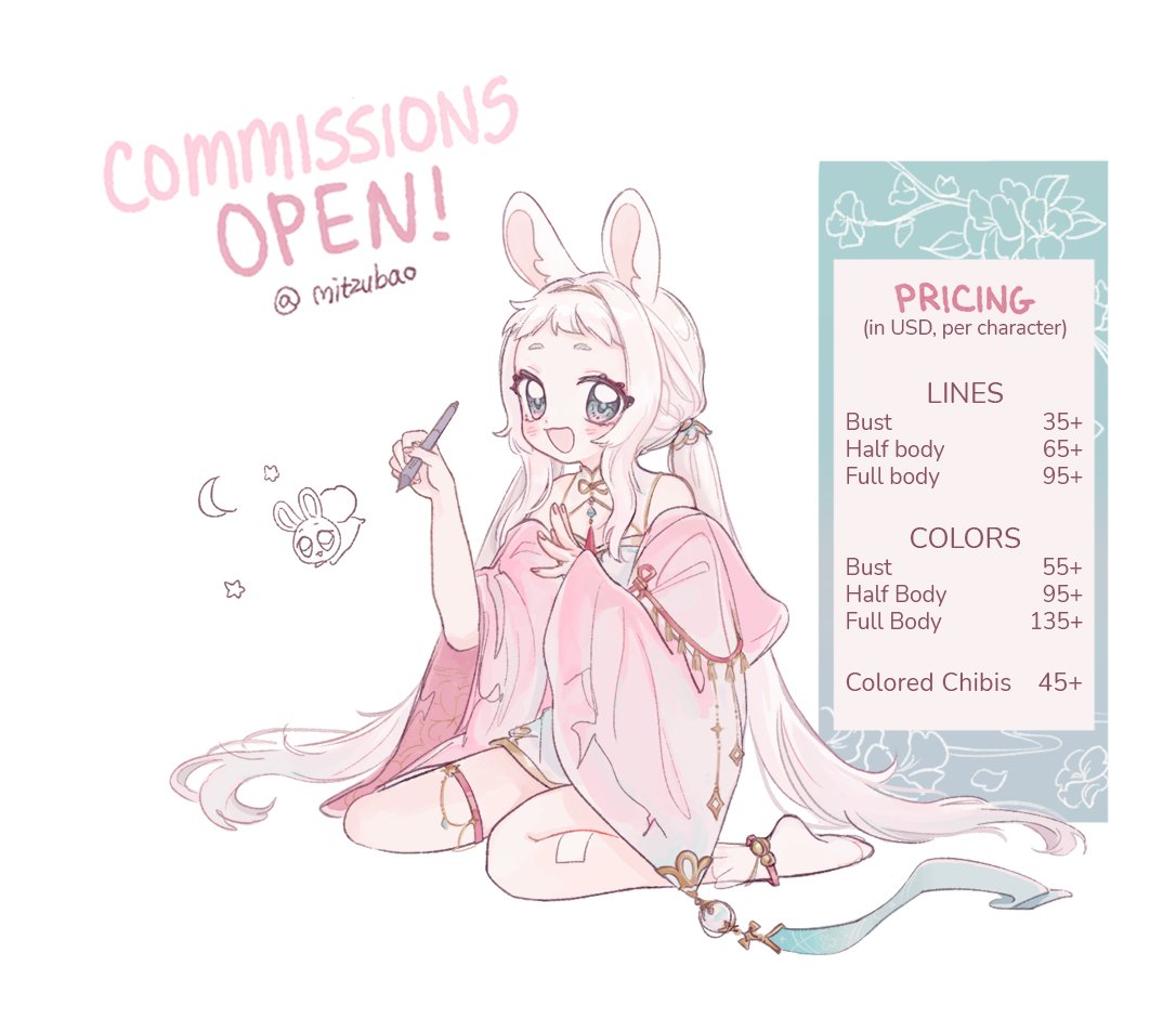mitzubao's tweet photo. 🌷TAKING COMMISSIONS🌷
5 slots open, more info in thread ↓ 
please read everything before sending an inquiry!
rts appreciated 💕

✅ ocs, fanart
⛔️ mecha, furry, nsfw, detailed bgs

✨ prices may increase depending on complexity
💌 contact mitzubao@gmail.com https://t.co/Irwb5d97Vp