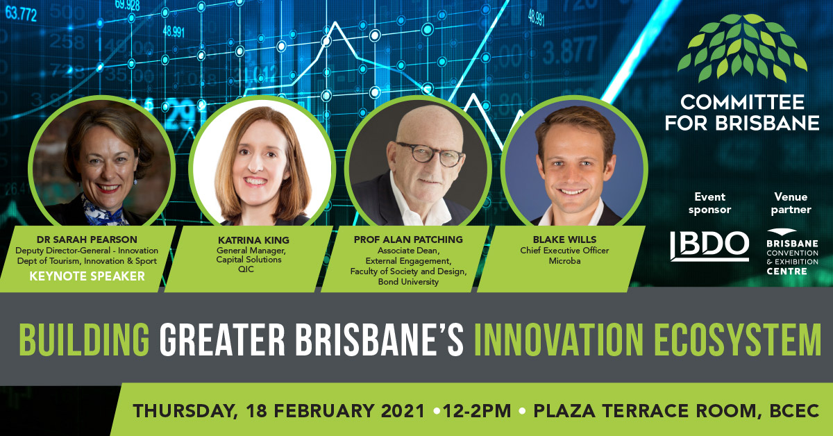 Committee4Bris's tweet photo. Join us to hear from Keynote Speaker Dr Sarah Pearson, Deputy Director-General, Innovation from the Department of Tourism, Innovation and Sport and a panel of experts. 

Register now: https://t.co/ZcevngFX90

@BondUniversity @MicrobaOfficial @QIC https://t.co/9K2v3H4W8a