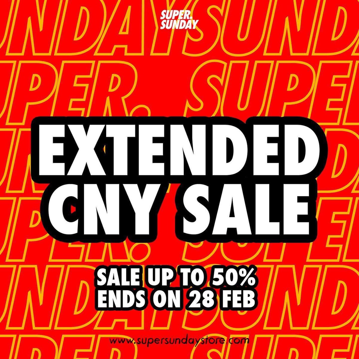 CNY EXTENDED SALE up to 50% guys at webstore and offline store. Go check out today! Siapa cepat dia dapat! Go kedai &amp; Go Online!
Gong Hei Fat Sale!!! 🏮🏮🏮
—
supersundaystore.com
—
#supersunday #supersundaystore