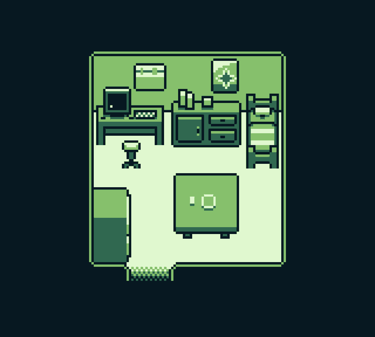 LemmaEOF's tweet photo. Did some work on Ternara's room today! Using tilesets originally created by AFI and yoanqwp, with a few tweaks by me! #GBStudio #TransGameDev https://t.co/Tn5GPSHfyx
