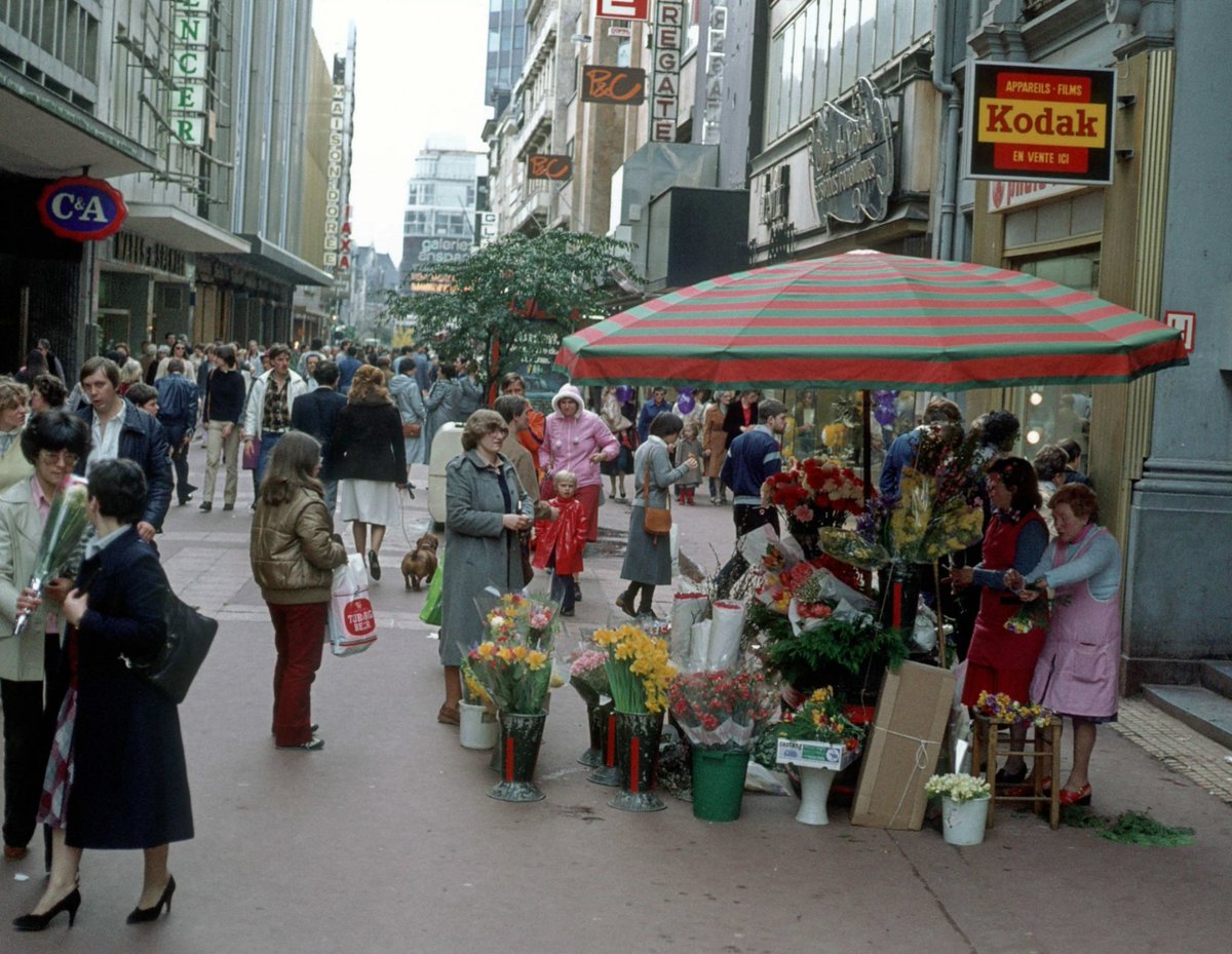 1980. Marks & Spencer in rue Neuve Brussels, Belgium's number-one shopping street.