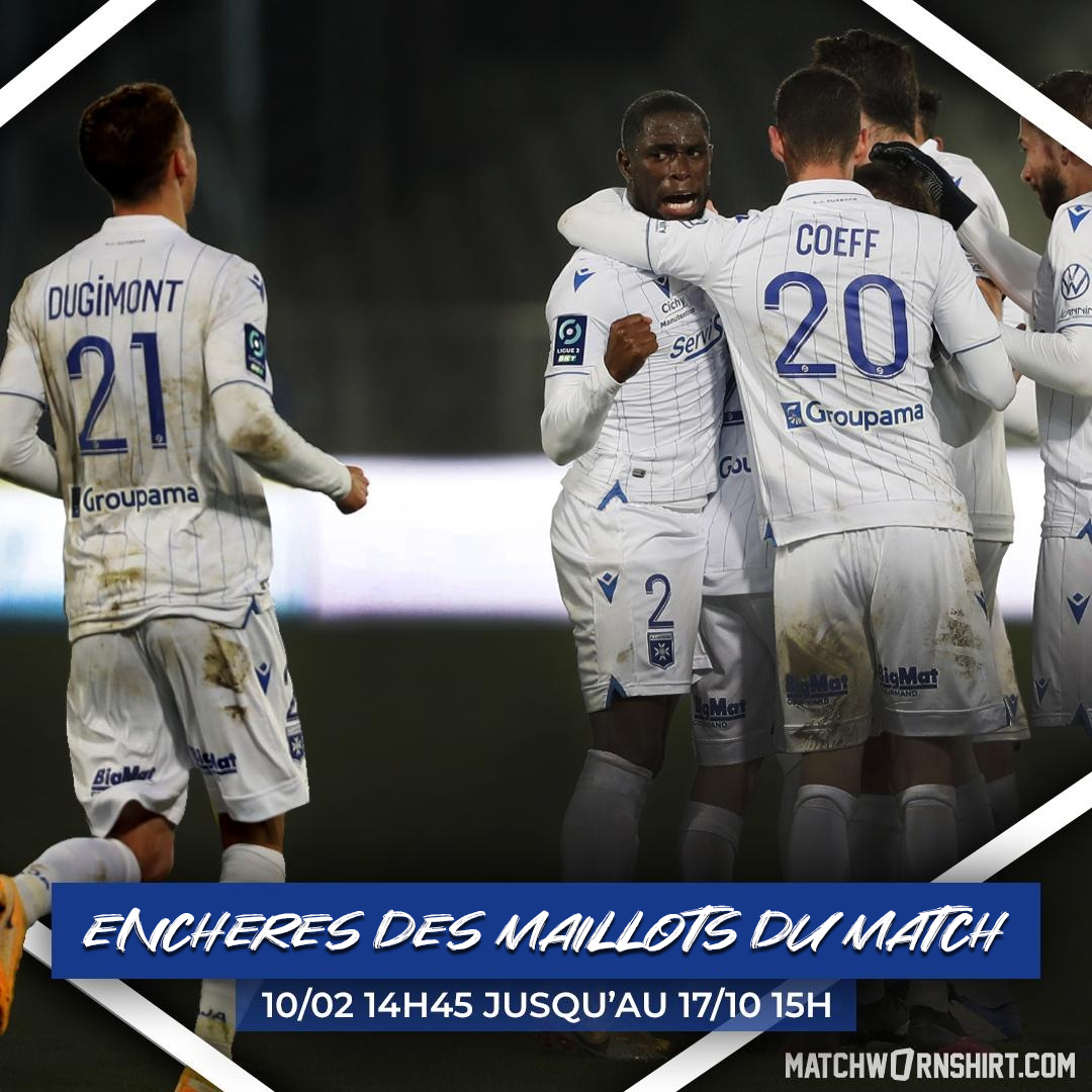 👕 𝗟𝗲𝘀 𝗺𝗮𝗶𝗹𝗹𝗼𝘁𝘀 𝗱𝘂 𝗺𝗮𝘁𝗰𝗵 𝗔𝘂𝘅𝗲𝗿𝗿𝗲-𝗠𝗮𝗿𝘀𝗲𝗶𝗹𝗹𝗲 𝗲𝗻 𝘃𝗲𝗻𝘁𝗲 👕

L'<a href="/AJA/">AJ Auxerre</a> organise une vente aux enchères sur <a href="/_MatchWornShirt/">MatchWornShirt</a> avec les maillots d'#AJAOM.

➡️ Tous les bénéfices reversés aux clubs de l'Yonne.

RDV à 14h45 sur bit.ly/AJAOM-2Z4VmG6