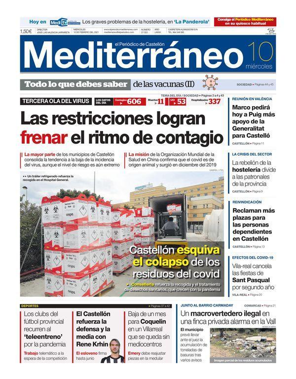 ximogorriz's tweet photo. Hoy miércoles 10 en las #portadasdeCastellón, #restricciones #Covid_19 #contagios #residuos #teleentrenamiento @ReneKrho @cdcastellon @FCoquelin_off @VillarrealCF #macrovertedero #dependencia #SantPasqual #hostelería @AmparoMarcoGual #Mestrets @PSPV_CS @VicentMarza #sectorporcino https://t.co/U9sRxBe03P