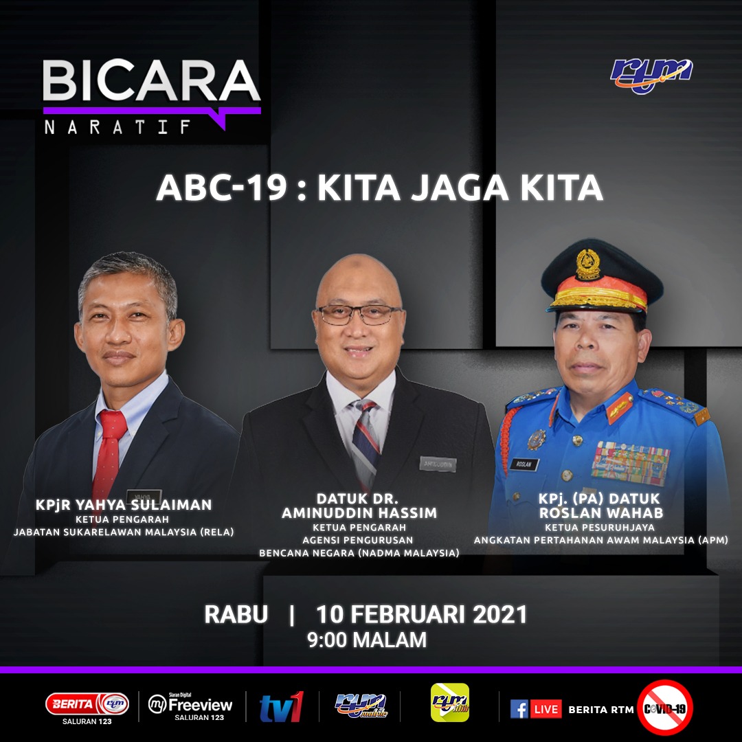 Saksikan bicara naratif tentang ABC-19: KITA JAGA KITA bersama Ybhg. KPjR Yahya Bin Sulaiman Ketua Pengarah Jabatan Sukarelawan Malaysia (RELA)

#MalaysiaBebasCovid19 
#SetiaBerbakti

<a href="/yahyakgc/">Yahya Sulaiman</a> <a href="/msrz81/">MrNoName 🇲🇾</a> <a href="/nazrulNO15/">nazrulnarmanothman</a> <a href="/normanosak/">LongMan81</a> <a href="/relamalaysia/">relamalaysia</a> <a href="/RELA_Johor/">RELA Negeri Johor</a> <a href="/RELAMERSING/">RELA Daerah Mersing</a> 

-UMR Azlan-