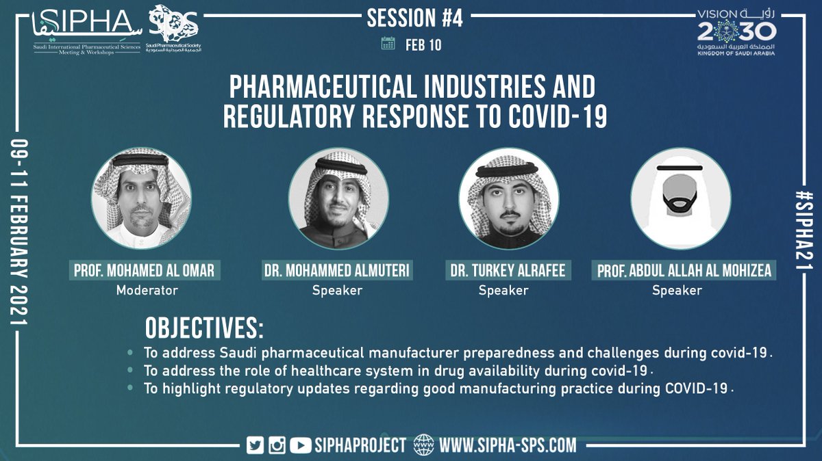 Starting the 4th sesssion of #SIPHA21: "Pharmaceutical Industries and Regulatory Response to COVID-19"