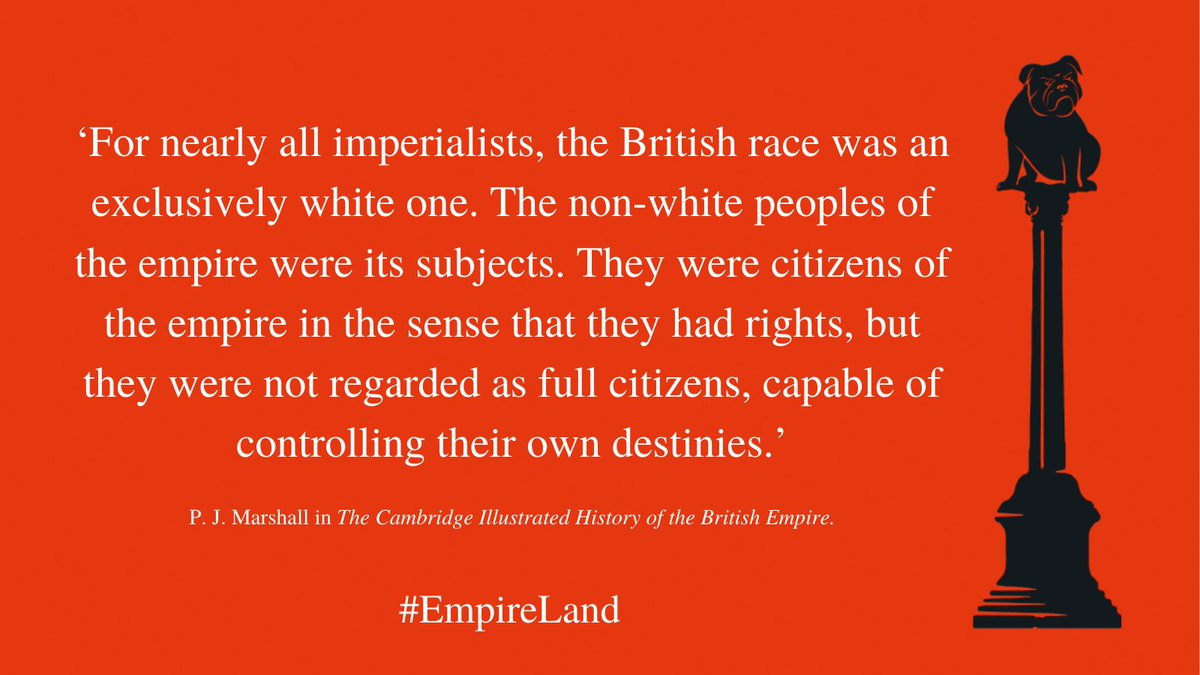 Morning! I’ve had my Weetabix and instead of a single QOTD from  #EmpireLand, today I will post a few, all taken from a chapter I spent months on, and which address a question which causes confusion in British public life. Namely, was British Empire racist? In short: yes! 1/6