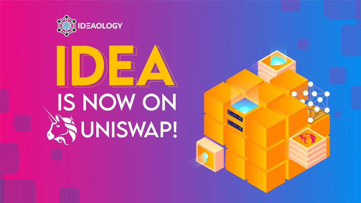 Ideaology (@ideaologyio) on Twitter photo Team IDEA is on a roll! We're stepping on the gas and sustaining the momentum as we announce our <a href="/Uniswap/">Uniswap Labs 🦄</a> listing! #IDEAlisting #BuyIDEA #CryptoNews #BlockchainNews #UniswapListing
Get your IDEA token on Uniswap here: bit.ly/2Zg0szr Team IDEA is on a roll! We're stepping on the gas and sustaining the momentum as we announce our <a href="/Uniswap/">Uniswap Labs 🦄</a> listing! #IDEAlisting #BuyIDEA #CryptoNews #BlockchainNews #UniswapListing
Get your IDEA token on Uniswap here: bit.ly/2Zg0szr