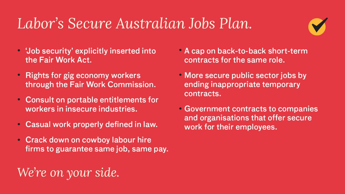 Labor isn’t just going to oppose Scott Morrison’s assault on the rights of working people.We’re going to offer people a better deal.This is Labor’s Secure Australian Jobs Plan – because Labor is  #OnYourSide.