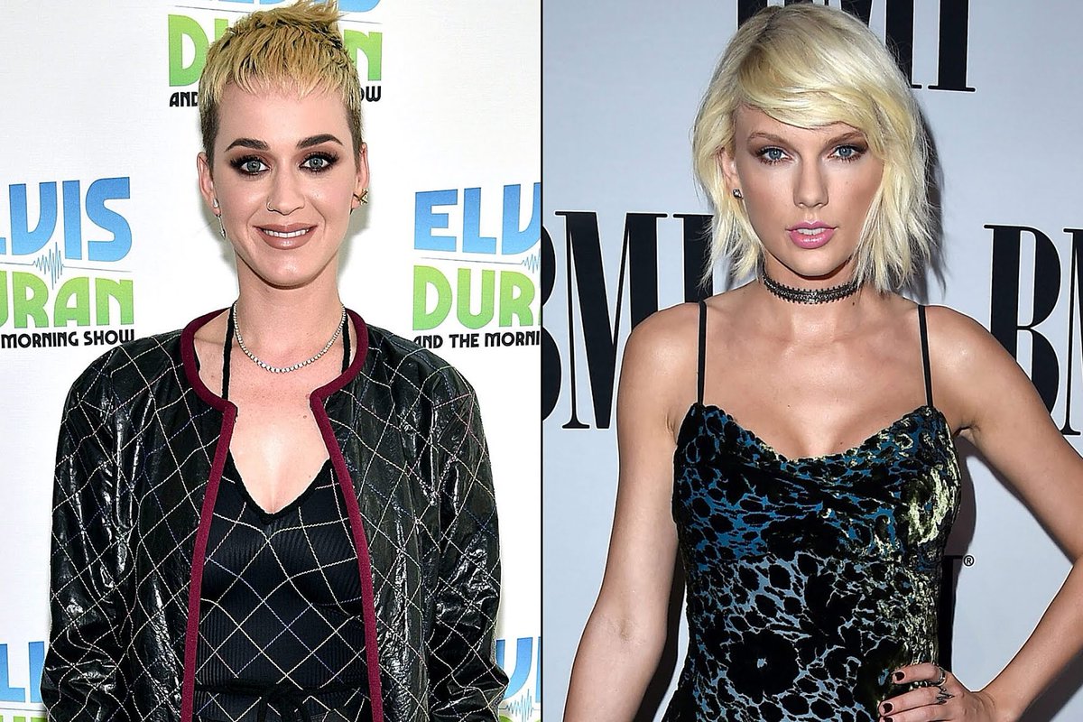 1. Katy Perry and Taylor Swift It all started, famously, with a fight over a backup dancer, and intensified with several back-and-forth diss tracks. Taylor Swift wrote "Bad Blood" about their feud, and things heated up in 2017 when Katy Perry dropped the album Witness.
