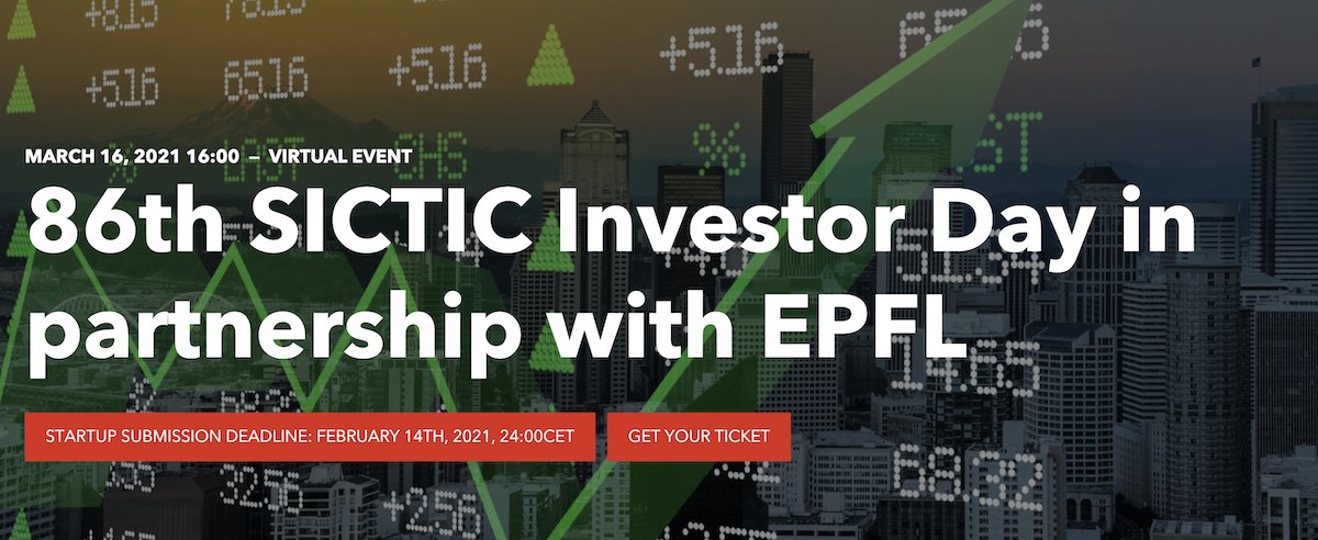 Opportunity  🔥🔥🔥  Startups wishing to fundraise at 86th SICTIC Investor Day in partnership with EPFL can submit their application before February 14. Apply NOW: bit.ly/3aJnEuU #Swisstech #VDtech @ICTinvestorclub  <a href="/startupEPFL/">StartupEPFL</a> <a href="/epflalumni/">EPFL Alumni</a> <a href="/SchickAurelie/">Aurelie Schick</a>