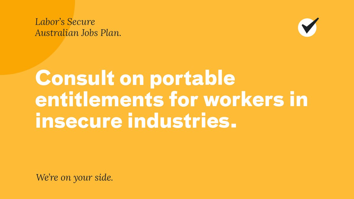 Labor will continue the work done by  @DanielAndrewsMP and  @AnnastaciaMP. We will work with state and territory governments, unions and industry, to develop, where it’s practical, portable entitlements for Australians in insecure work.  #OnYourSide